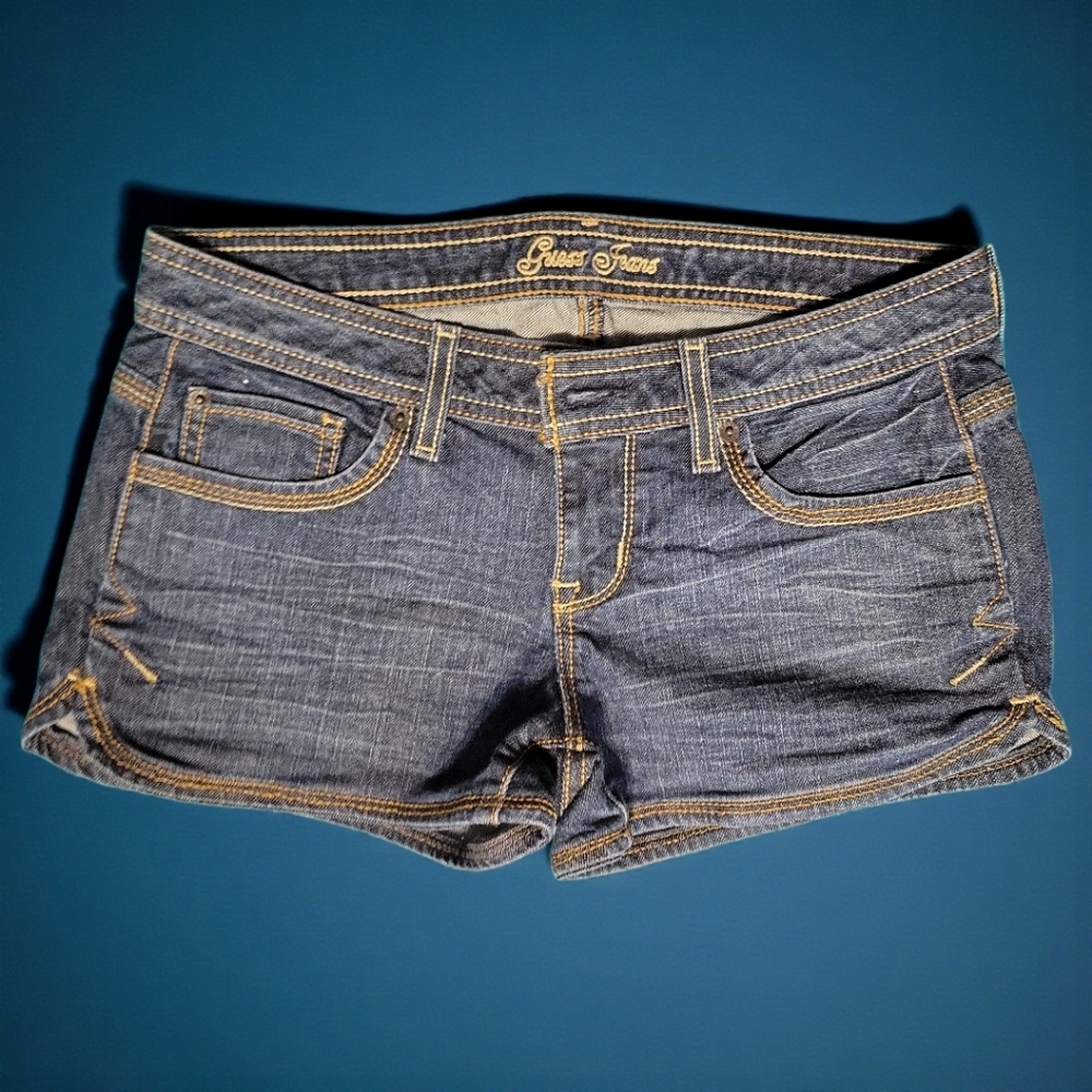 NWOT Y2K Guess Blue Jean Shorts Metal Snap Back Pockets Button Zip Fly Sz 27